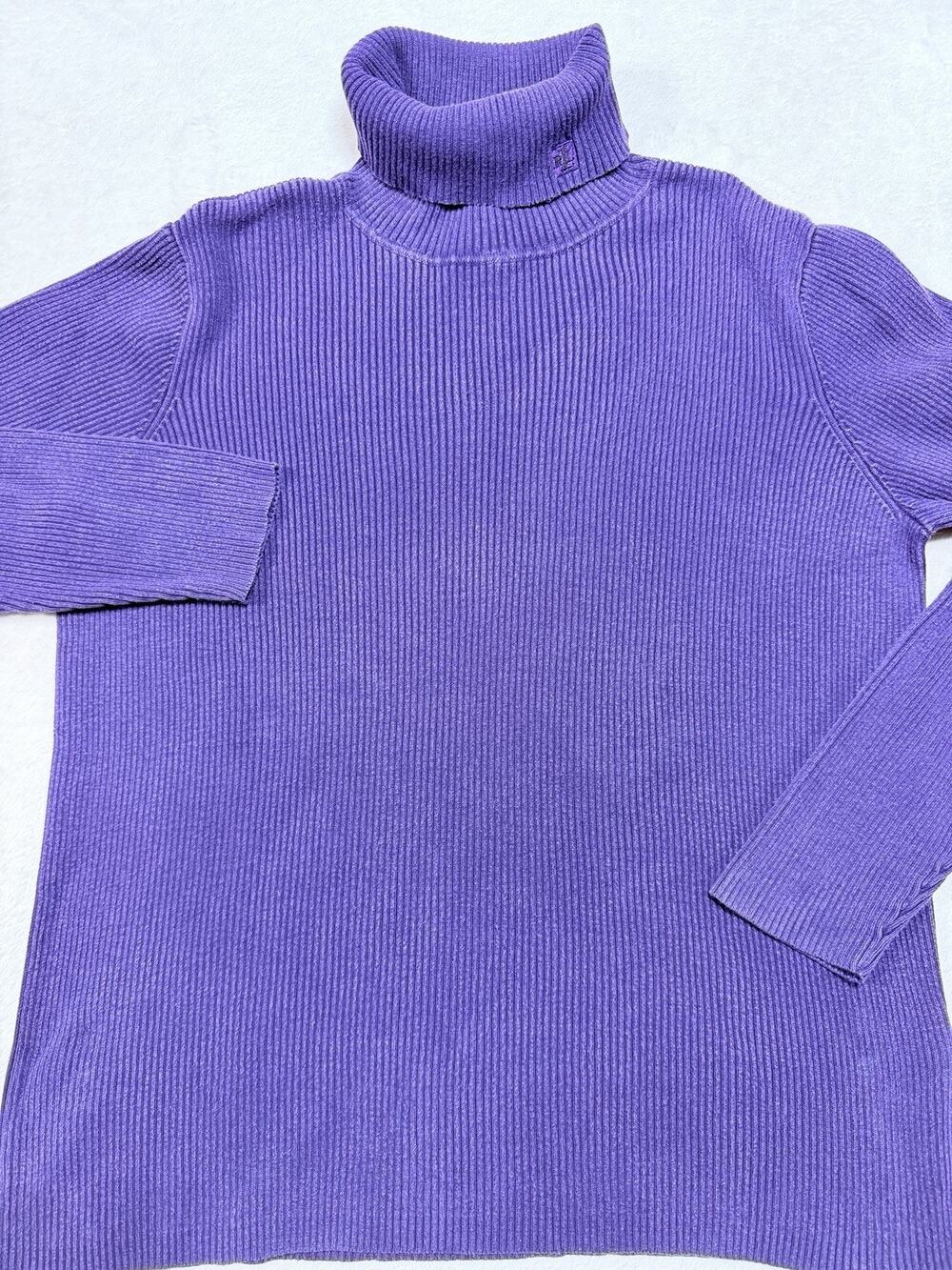 Vtg Lauren Ralph Lauren Purple Ribbed Turtleneck Sweater Preppy Old Money Sz Lg